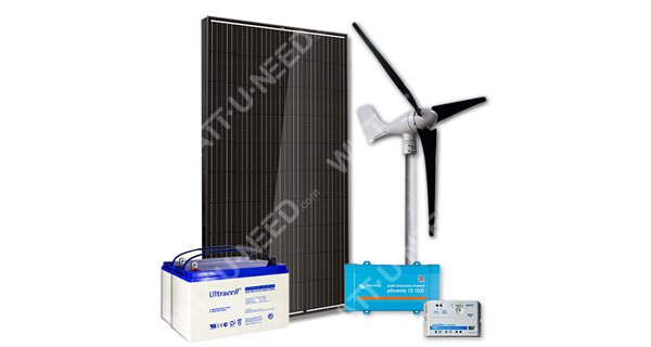 Kit 1 panel 500VA con turbina eólica y almacenamiento