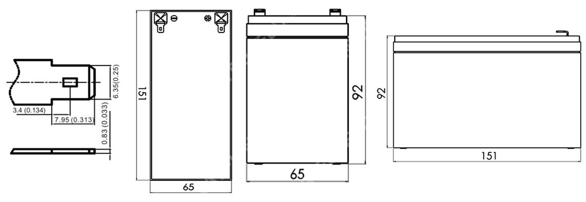 dimension batterie Power Brick 12V 7,5Ah