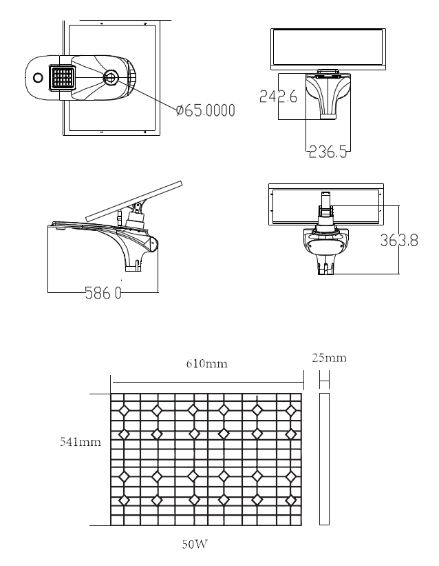  Dimensions du spot solaire et du panneau photovoltaïque