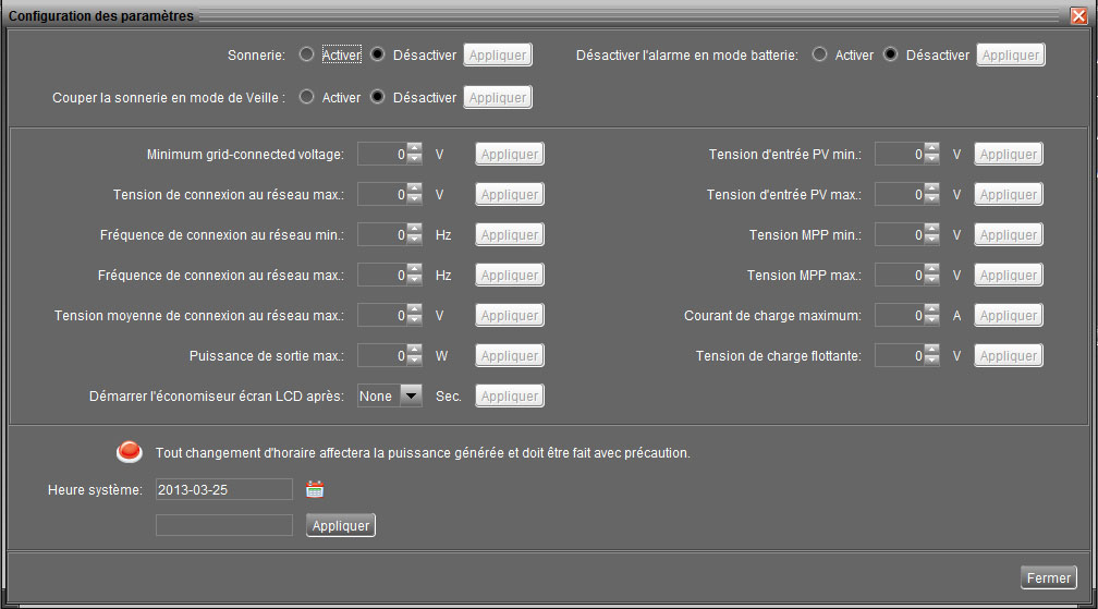 Parameter settings