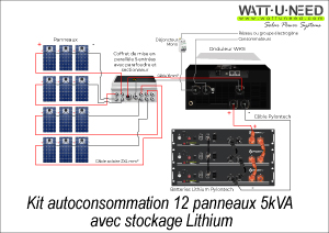 Kit autoconsommation 12 panneaux 5kVA avec stockage lithium