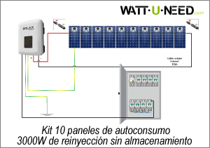 Kit 10 panneaux autoconsommation - réinjection 3000W avec stockage