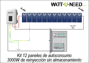 Kit 12 panneaux autoconsommation - réinjection 3000W avec stockage