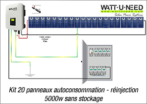 Kit 20 panneaux autoconsommation - réinjection 5000w sans stockage