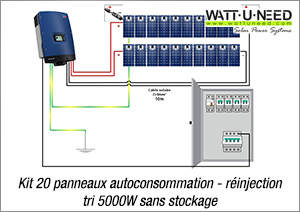 Kit 20 panneaux autoconsommation - réinjection TRI 5000W sans stockage