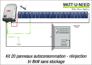 Kit 20 panneaux autoconsommation / réinjection tri 8kW sans stockage