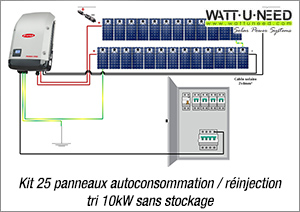 Kit 25 panneaux autoconsommation / réinjection tri 10kW sans stockage