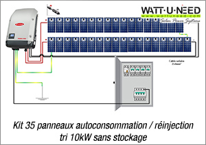 Kit 35 panneaux autoconsommation / réinjection tri 10kW sans stockage