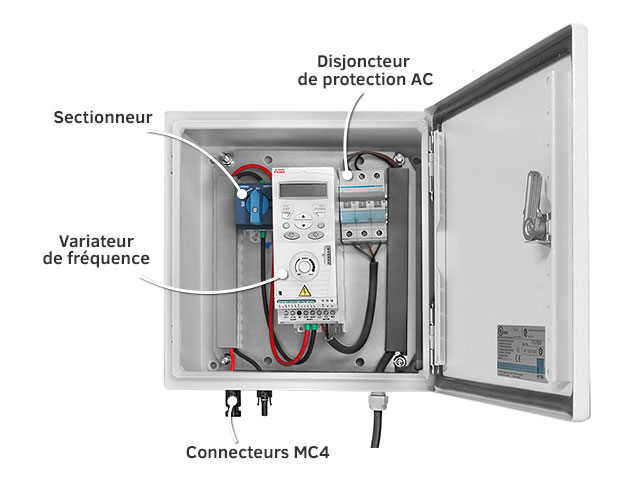  Caja de transformación y seguridad para el bombeo solar 